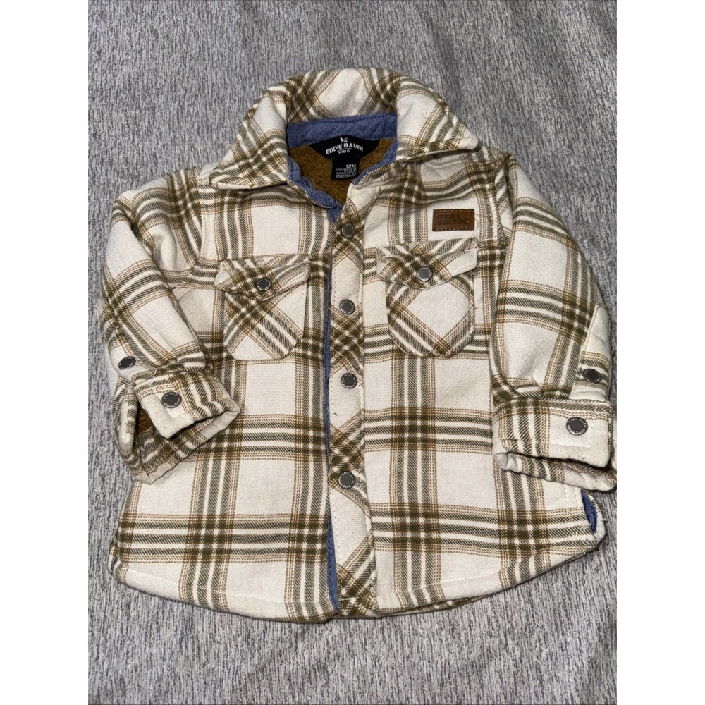 Fleece Lined Eddie Bauer Infant Plaid Button Up Sweater Sz 12m